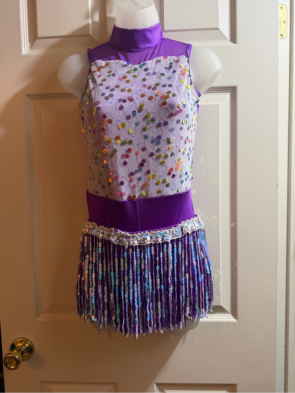 Weissman Purple and White Sequin Fringe Dance Costume